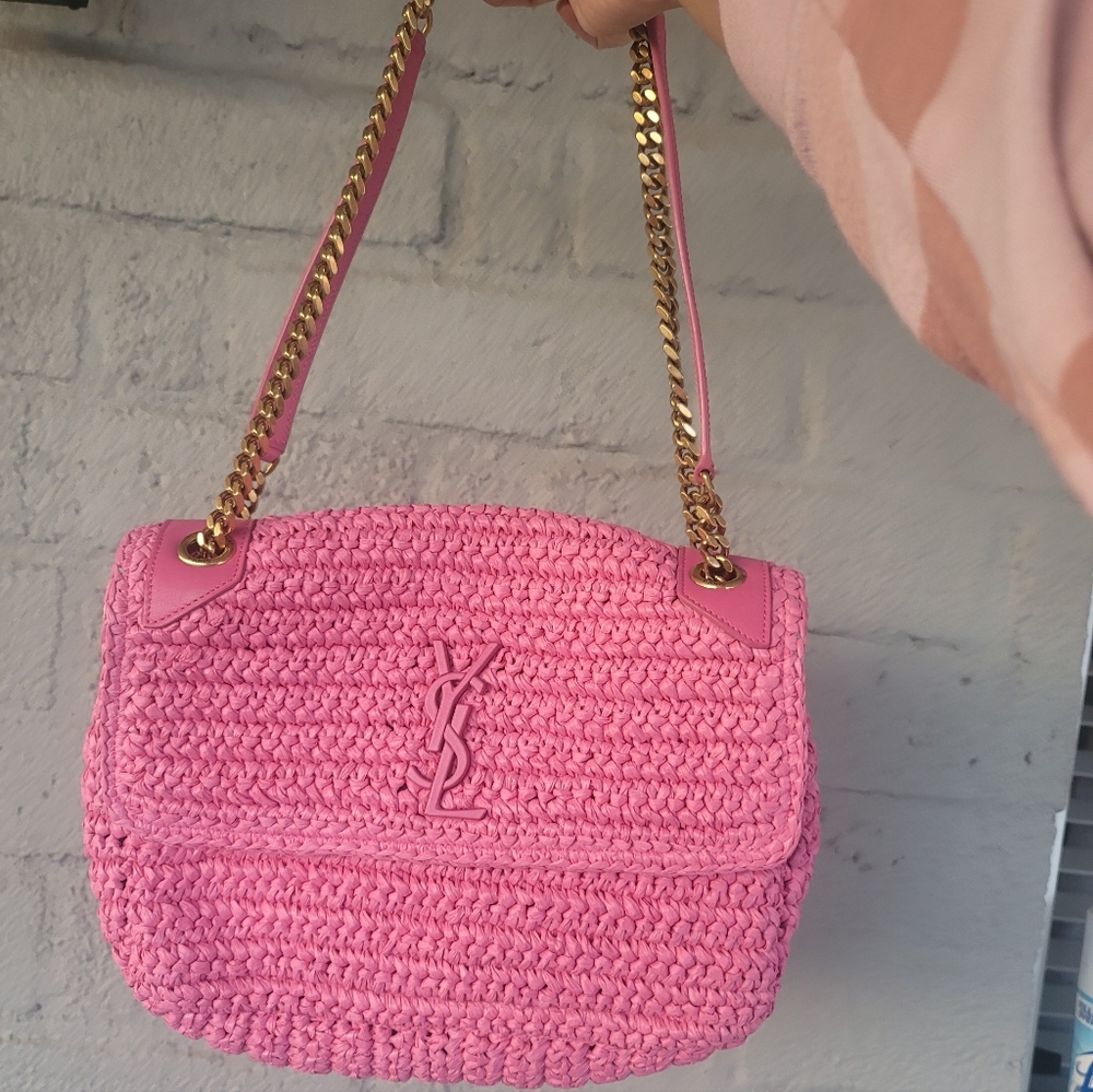 YSL Pink Raffia Bag